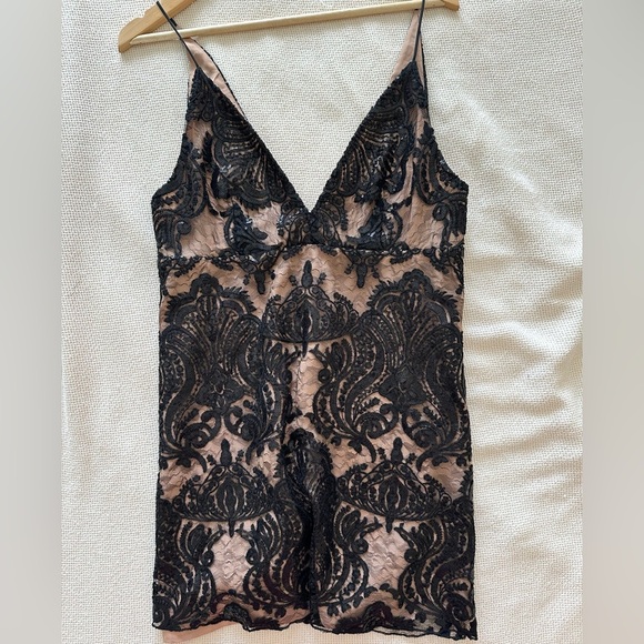 Free People Black Night Shimmer and Cream Backless Dress - Picture 9 of 9